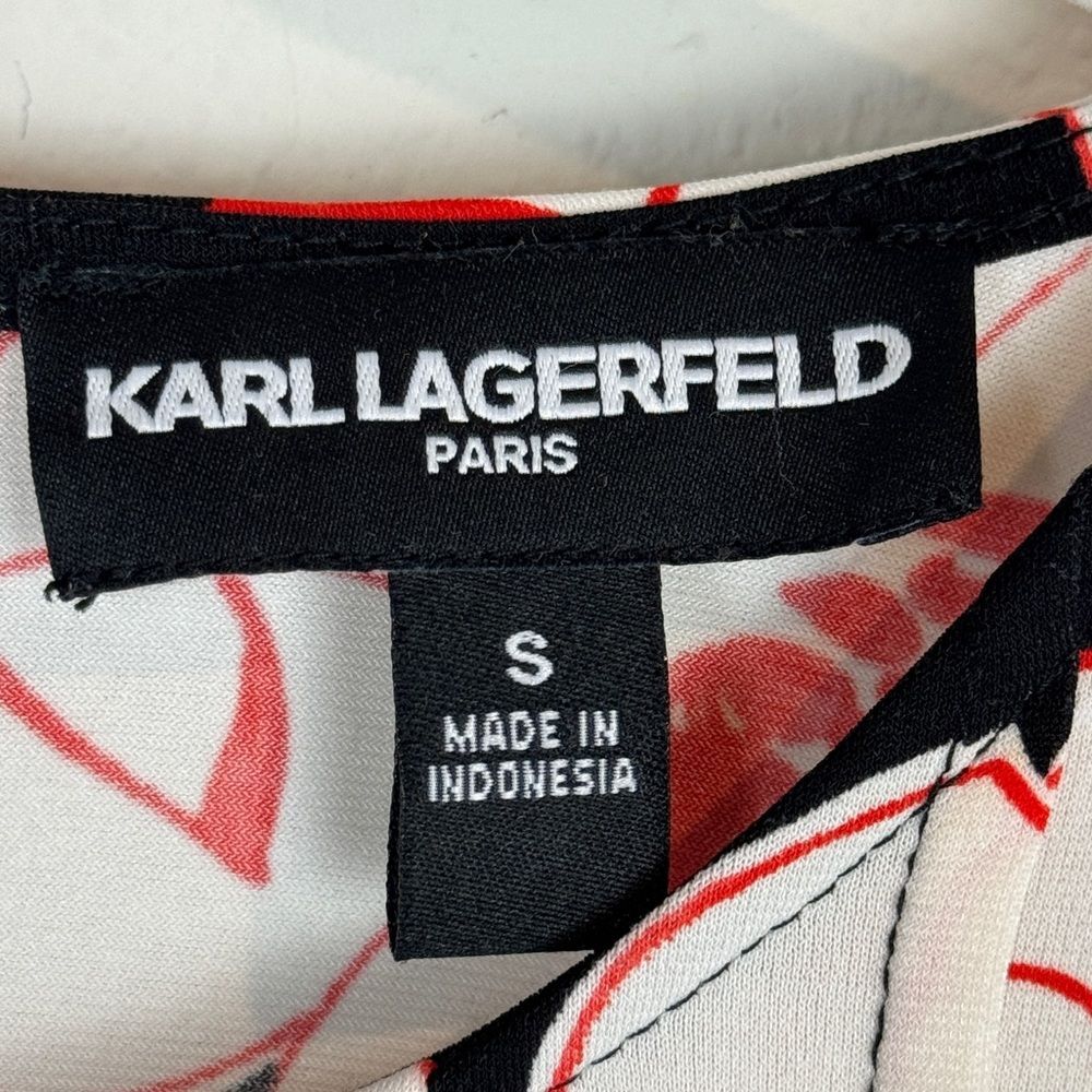 Karl Lagerfeld Black White Red Floral Blouse S - Picture 2 of 7